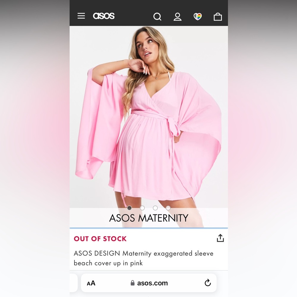 ASOS DESIGN Maternity exaggerated sleeve beach cover up in pink | Sz 10 US